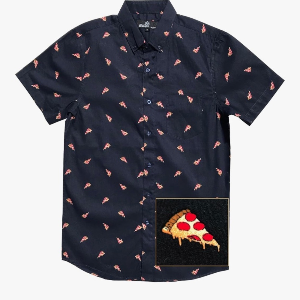 Molokai Surf Co. Navy Pizza Print Men's Shirt